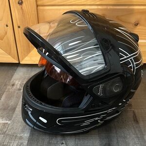 Black snowmobile Helmet with White Graphics